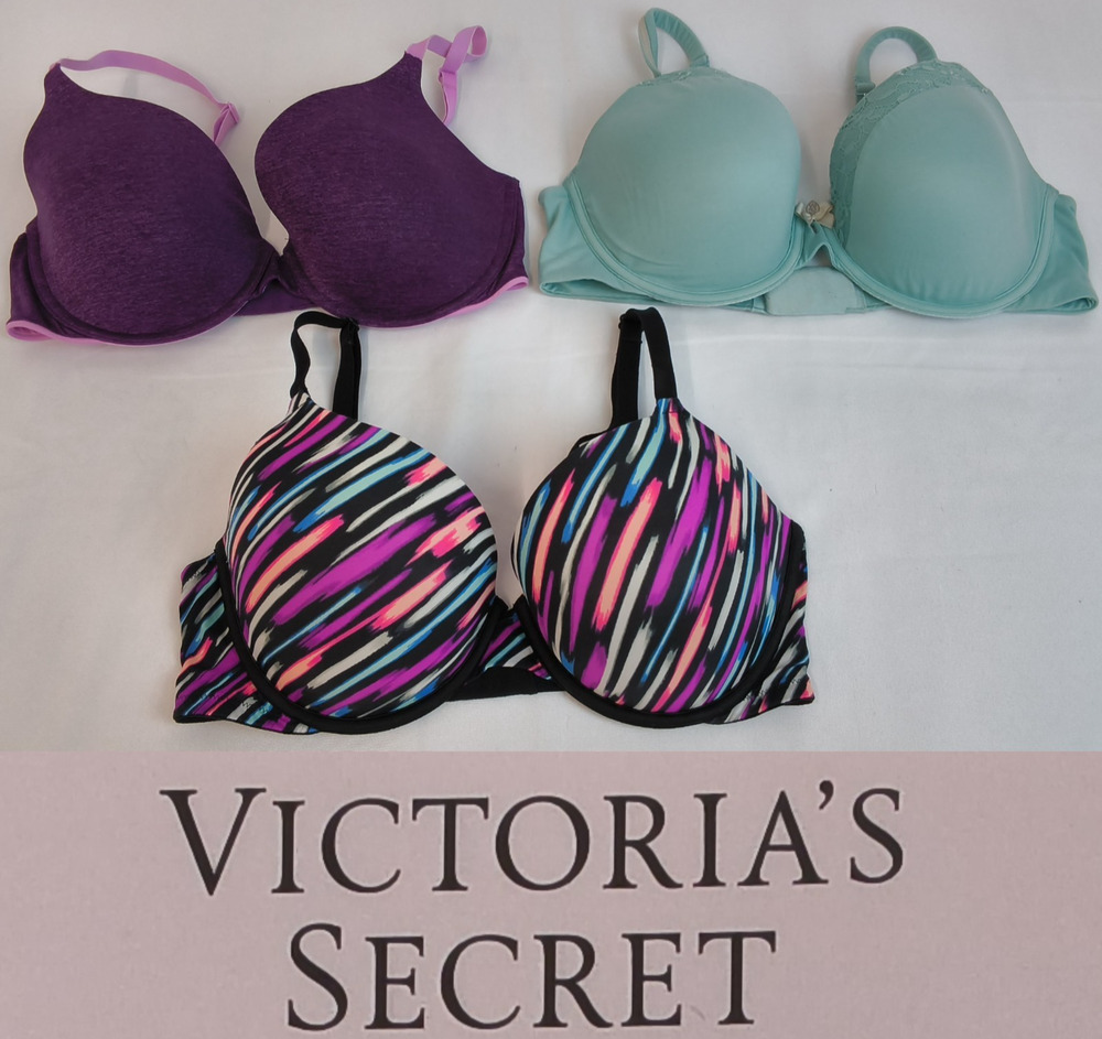 Victorias Secret Lot of 3 Bras Size 34DD Purple/Green Bright PushUp Lined #W5460